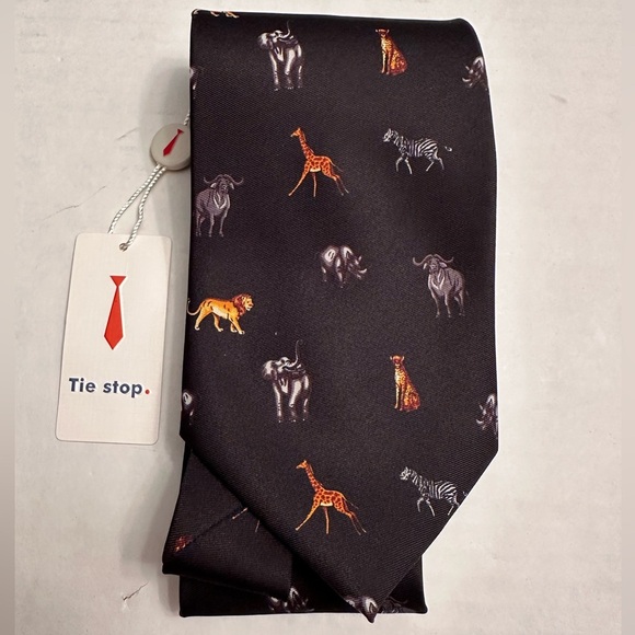 NWT Into Africa Men’s Animal Print Handmade Neck Tie Polyester African Animals - Picture 2 of 6